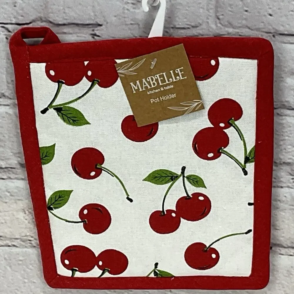 🍒Cherry Theme🍒3 Piece Kitchen Linens Farmhouse Dish Towel Oven Mitt Pot Holder